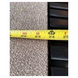 L-Shaped Office Desk with Hutch - Red Overhead Cabinets & Built-In Outlets