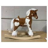 Qaba Wooden Toddler Rocking Horse, Kids Plush Ride on Horse Toy Animal Rocker with Nursery Rhyme Music Brown