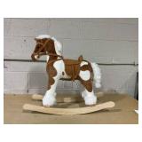 Qaba Wooden Toddler Rocking Horse, Kids Plush Ride on Horse Toy Animal Rocker with Nursery Rhyme Music Brown