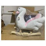 Qaba Kids Ride On Rocking Horse Plush Swan Style Toy with Music for Over 18 Months Children, White and Pink