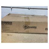 Outsunny Outdoor Grill Cart with Stainless Steel Top, Solid Wood Outdoor Kitchen Island with Wheels, Drawer, Side Handle, Brown