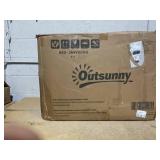 Outsunny 3 Seater Wicker Sofa with Side Trays, Outdoor Patio Couch with 6" Thick Back Cushions, Deep Seating, Mixed Gray