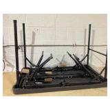 ANGELES HOME 3-Piece Metal Folding Outdoor Dining Set Table Bench Set with All-Weather HDPE Tabletop and Sturdy Metal black frame