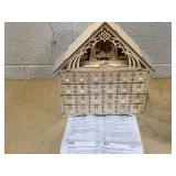 HOMCOM Christmas Advent Calendar, Light Up Manger Scene Tabletop Xmas Wooden House Holiday Decoration with Countdown Drawer, Bible Characters, for kids Adults