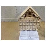 HOMCOM Christmas Advent Calendar, Light Up Manger Scene Tabletop Xmas Wooden House Holiday Decoration with Countdown Drawer, Bible Characters, for kids Adults