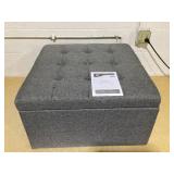HOMCOM Round Storage Ottoman Bench, Button Tufted Ottoman with Flip Top for Living Room, Entryway and Bedroom, Gray