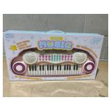 Costzon 37 Keys Electronic Keyboard Piano for Kids, Portable Musical Keyboard with Rhythm Light, Microphone, Recording, Music Stand, 8 Tone Keys, 4 Percussion Instruments (Pink)