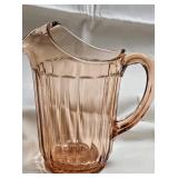 Vintage PINK DEPRESSION GLASS Hocking Glass Pitcher 1934-36 and Etched Serving Bowl