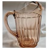 Vintage PINK DEPRESSION GLASS Hocking Glass Pitcher 1934-36 and Etched Serving Bowl