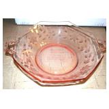Vintage PINK DEPRESSION GLASS Hocking Glass Pitcher 1934-36 and Etched Serving Bowl