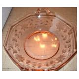 Vintage PINK DEPRESSION GLASS Hocking Glass Pitcher 1934-36 and Etched Serving Bowl