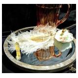 14" Round Beveled Glass Mirror with Distressed Metal Frame