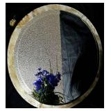 14" Round Beveled Glass Mirror with Distressed Metal Frame