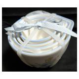 Sad Iron (flat clothing iron) from the 19th Century, Disney Princess set of 4 measuring cups By Rae Dunn, Porcelain Chrysanthemum shape pair of salt and pepper shakers