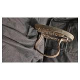 Sad Iron (flat clothing iron) from the 19th Century, Disney Princess set of 4 measuring cups By Rae Dunn, Porcelain Chrysanthemum shape pair of salt and pepper shakers