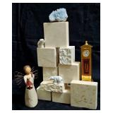 MARBLE SCULPTURE - Willow Tree "Angel of Hope" designed by Susan Lordi, Miniature Seth Thomas grandfather clock, Wade Whimsies from the UK Developed by Sir George Wade, Two POLAR BEARS from the Red 