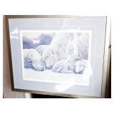 SHEEP PICTURE Sleeping In (signed and numbered print 180/1000 by artist Connie Bieber from New Liberty, Iowa), DESSERT DISH Bing & Groøndahl 3 piece porcelain set from the "Danmarks-Stellet features 