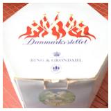 SHEEP PICTURE Sleeping In (signed and numbered print 180/1000 by artist Connie Bieber from New Liberty, Iowa), DESSERT DISH Bing & Groøndahl 3 piece porcelain set from the "Danmarks-Stellet features 