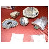 ROCK COLLECTION - Geodge w crystals on Quartz surrounded by banded Blue Chalcedony Agate from the Riv On Sol Brazil, Granite piece with a very prominent & amazing Corundum formation, (aka. Ruby) from 