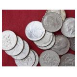 Fifteen (15) 90% KENNEDY HALF DOLLARS