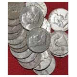 Twenty (20) 90%  FRANKLIN Half Dollars