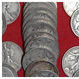 Twenty (20) 90% Liberty Walking Half Dollars