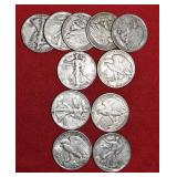 Eleven (11) 90% Liberty Walking Half Dollars