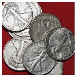 Eleven (11) 90% Liberty Walking Half Dollars