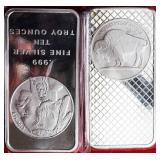 Two (2) 10 Ounce .999 fine silver BARS Indian/Buffalo image
