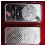 Two (2) 10 Ounce .999 fine silver BARS Indian/Buffalo image