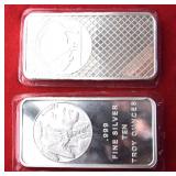 Two (2) 10 Ounce .999 fine silver BARS Indian/Buffalo image