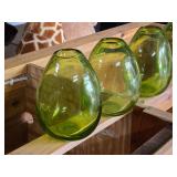 Lot of (4) Handblown Art Glass Table Vases by Holmegaard 6" x 7" (green) (rounded triangle)