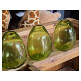 Lot of (4) Handblown Art Glass Table Vases by Holmegaard 6" x 7" (green) (rounded triangle)