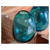 Lot of (4) Handblown Art Glass Table Vases by Holmegaard 6" x 7" (blue) (rounded triangle)