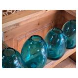 Lot of (4) Handblown Art Glass Table Vases by Holmegaard 6" x 7" (blue) (rounded triangle)