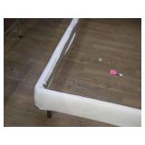 Queen Size Bed Frame - Padded White Cloth Covered Wood Frame and Headboard with Metal Base