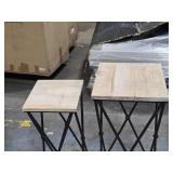 Lot of (2) Side Tables Distressed Wood Top / Metal Frame
