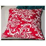 Tree Wool Damask 16" Decorative Covered Throw Pillow (red/white pattern)