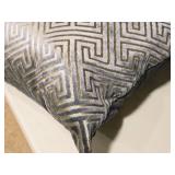 17" Covered Throw Pillow with Velvet Greek Key Cut design (grey/gold)