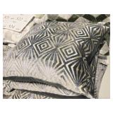 Lot of (5) 17" Covered Throw Pillow with Velvet Art Deco Geometric pattern (grey/gold)