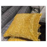 Lot of (5) 12" Sequin Finish Covered Throw Pillow (gold)