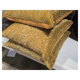 Lot of (5) 12" Sequin Finish Covered Throw Pillow (gold)