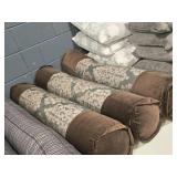 Lot of (3) Bolster Pillow with Floral pattern 51" x 9" (brown and grey)