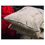 Lot of (2) 21" Jacquard Marbled pattern Covered Throw Pillow (white/metallic silver)