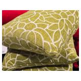 Lot of (3) 16" Textured Fabric Floral pattern Covered Throw Pillow (green/white)