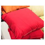 Lot of (3) 18" Polyester Covered Indoor/Outdoor Throw Pillow (solid red) and (1) Matching Pillow Cover