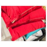 Lot of (3) 18" Polyester Covered Indoor/Outdoor Throw Pillow (solid red) and (1) Matching Pillow Cover