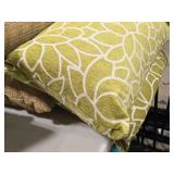Lot of (2) Textured Fabric Covered Throw Pillow 21" x 12" (green/white)