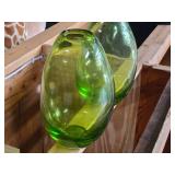 Lot of (2) Handblown Art Glass Table Vases by Holmegaard 6" x 12" (green) (rounded triangle)