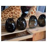 Lot of (4) Handblown Art Glass Table Vases by Holmegaard 6" x 7" (black) (rounded triangle)